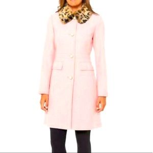 Kate Spade Soft Peony Faux Fur Trim Wool Pea Coat